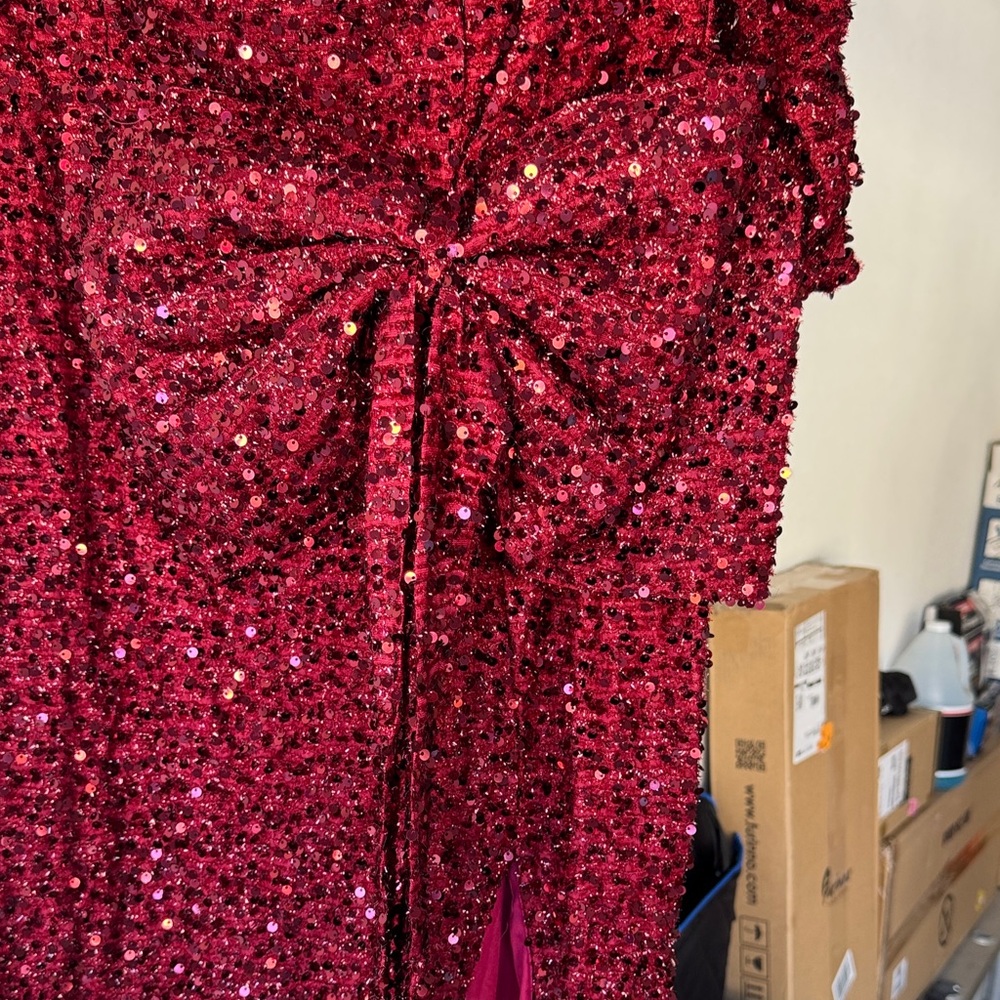 Glamorous Burgundy Sequin Asymmetrical Dress - Picture 3 of 4